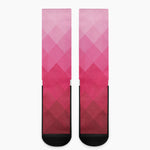 Pink Geometric Square Pattern Print Crew Socks
