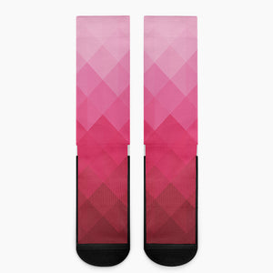 Pink Geometric Square Pattern Print Crew Socks