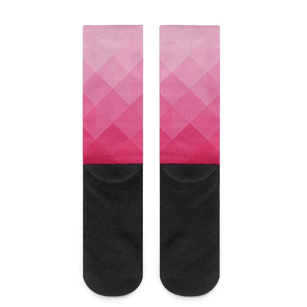 Pink Geometric Square Pattern Print Crew Socks