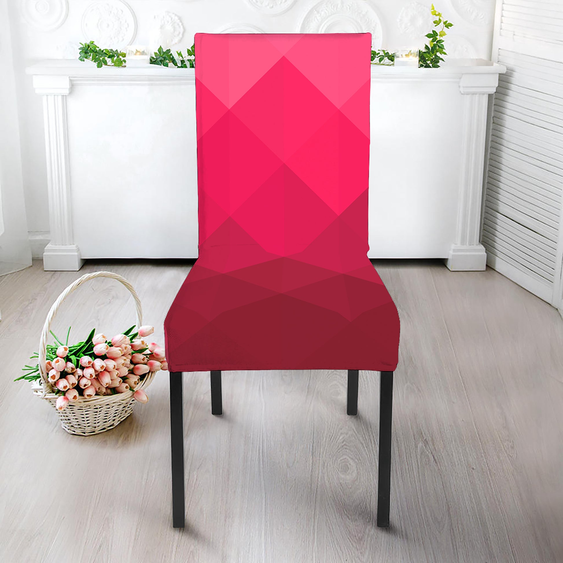 Pink Geometric Square Pattern Print Dining Chair Slipcover