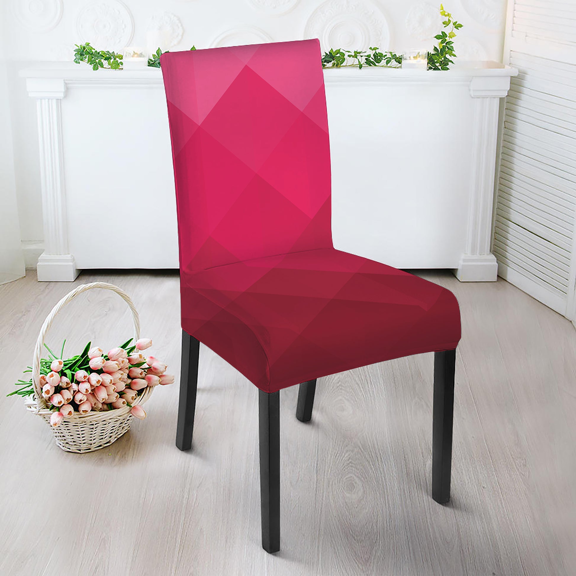 Pink Geometric Square Pattern Print Dining Chair Slipcover