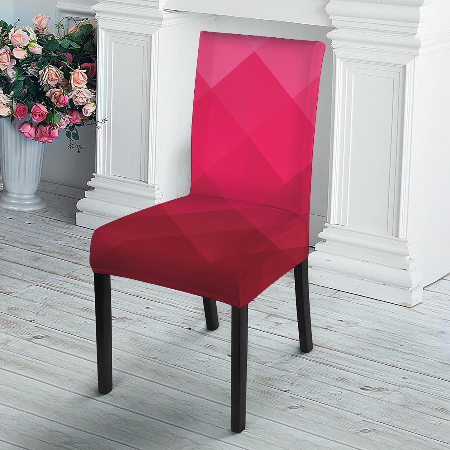 Pink Geometric Square Pattern Print Dining Chair Slipcover