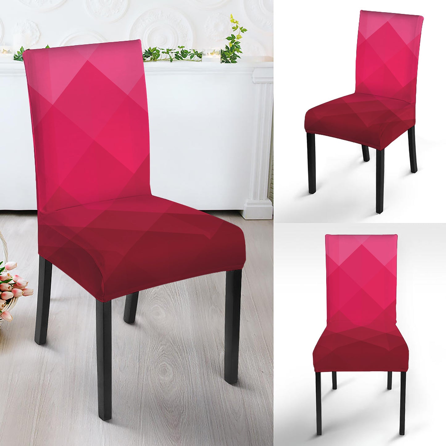 Pink Geometric Square Pattern Print Dining Chair Slipcover