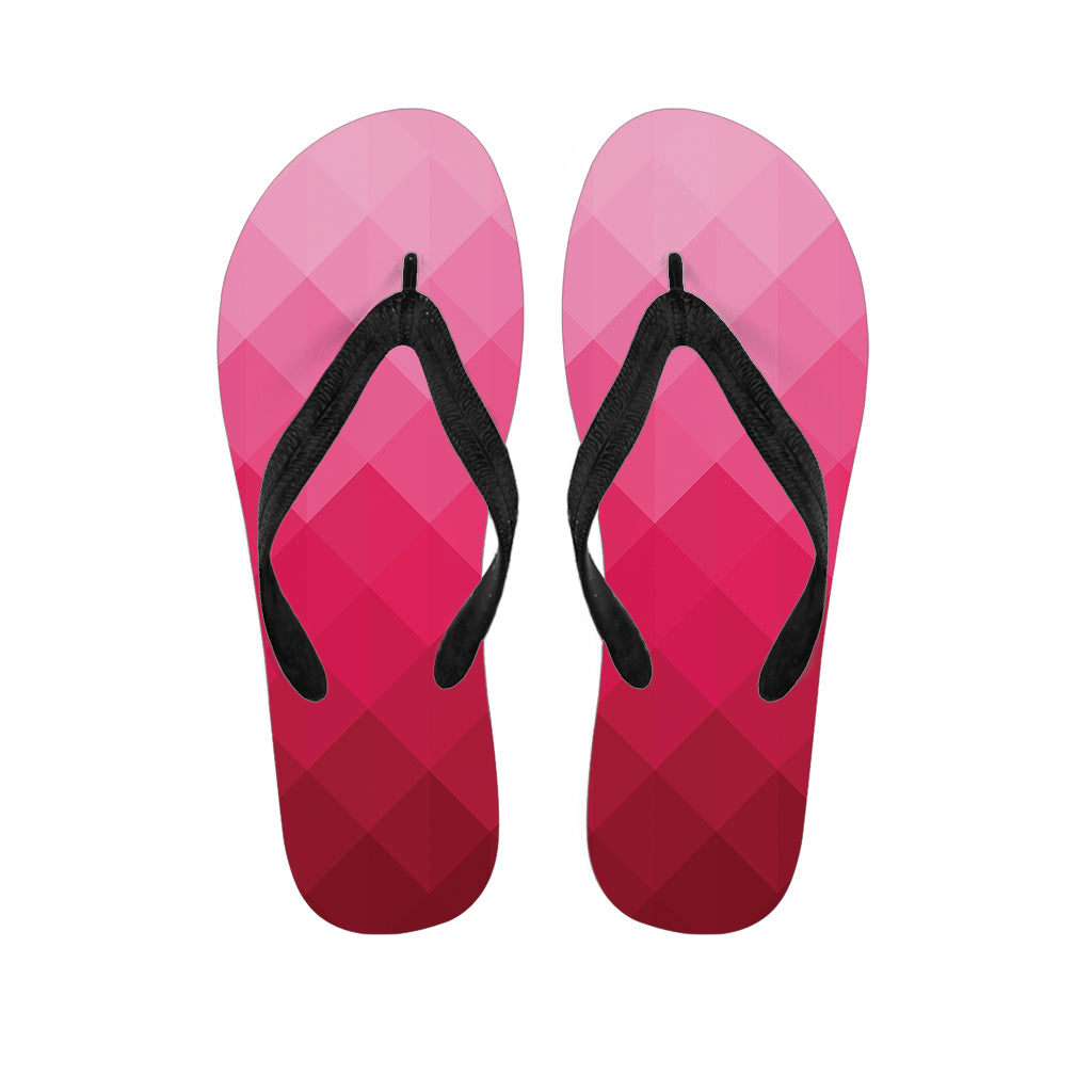 Pink Geometric Square Pattern Print Flip Flops