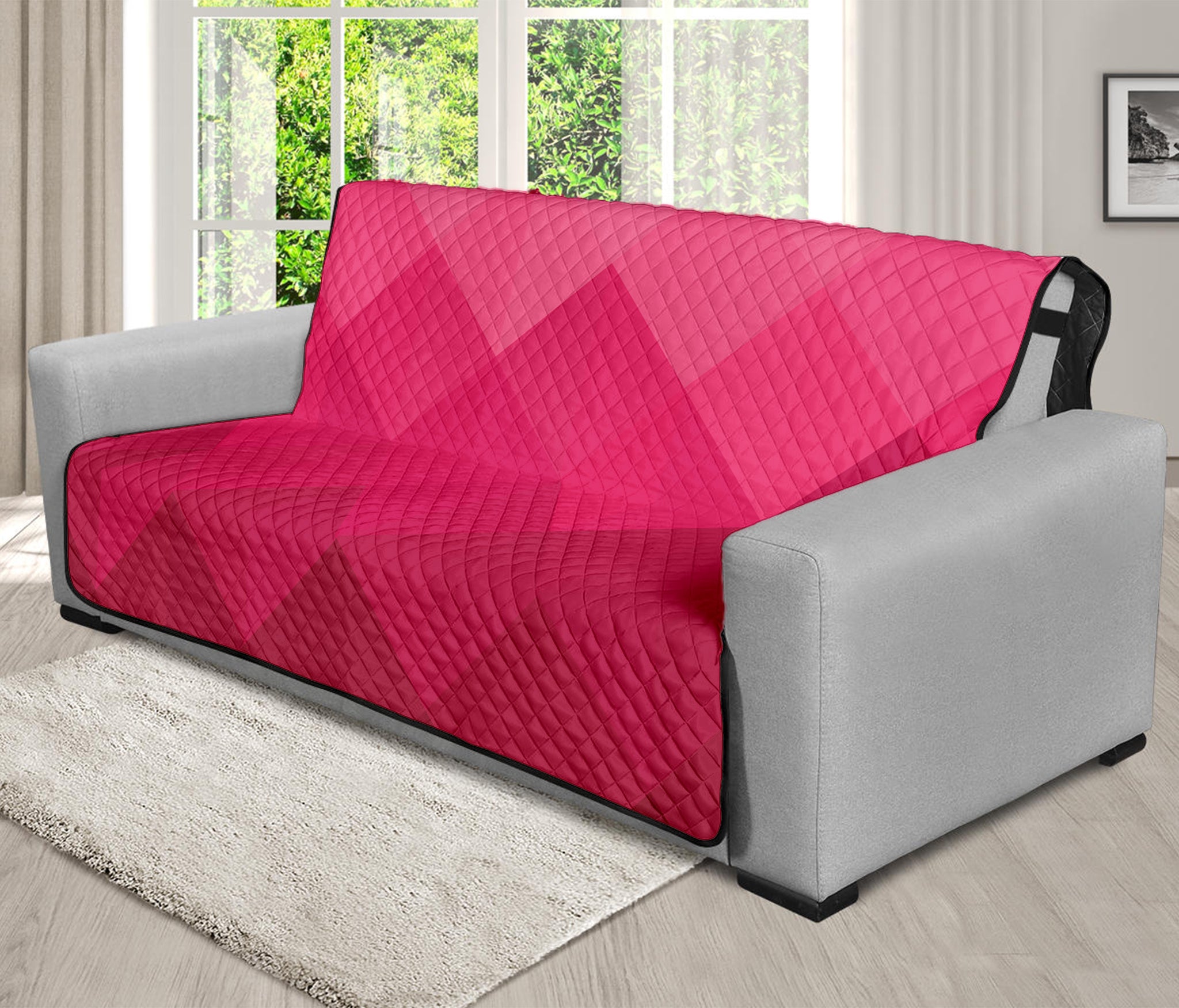 Pink Geometric Square Pattern Print Futon Protector