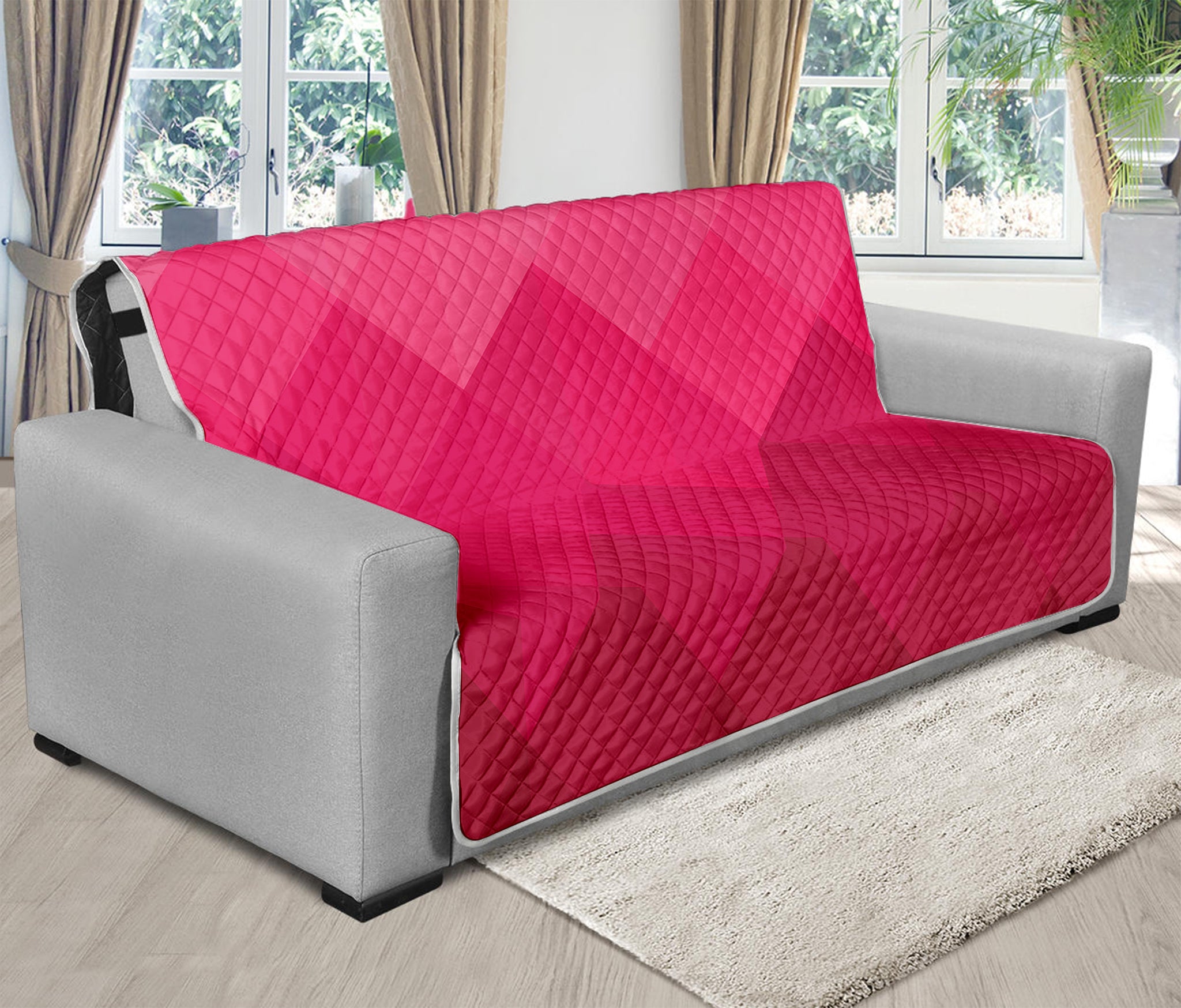 Pink Geometric Square Pattern Print Futon Protector