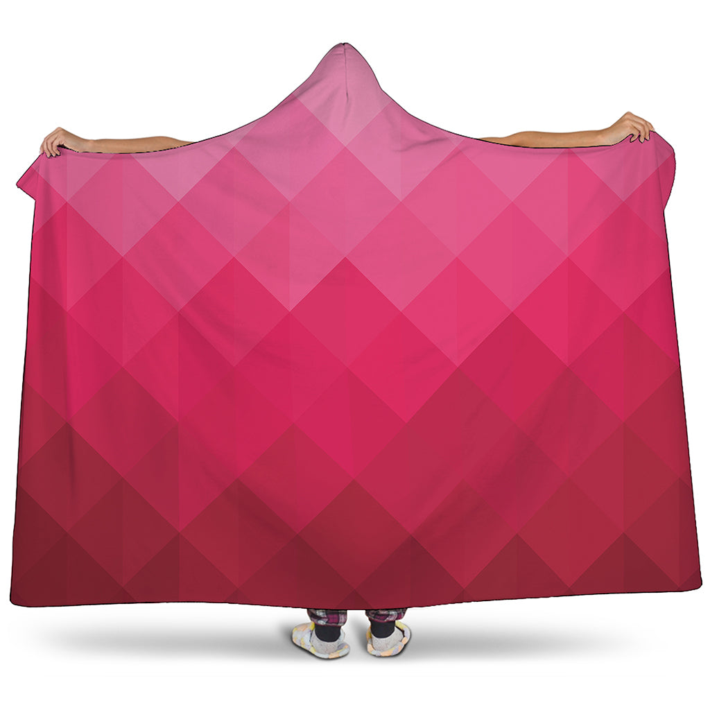 Pink Geometric Square Pattern Print Hooded Blanket