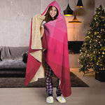 Pink Geometric Square Pattern Print Hooded Blanket