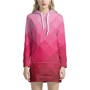 Pink Geometric Square Pattern Print Hoodie Dress
