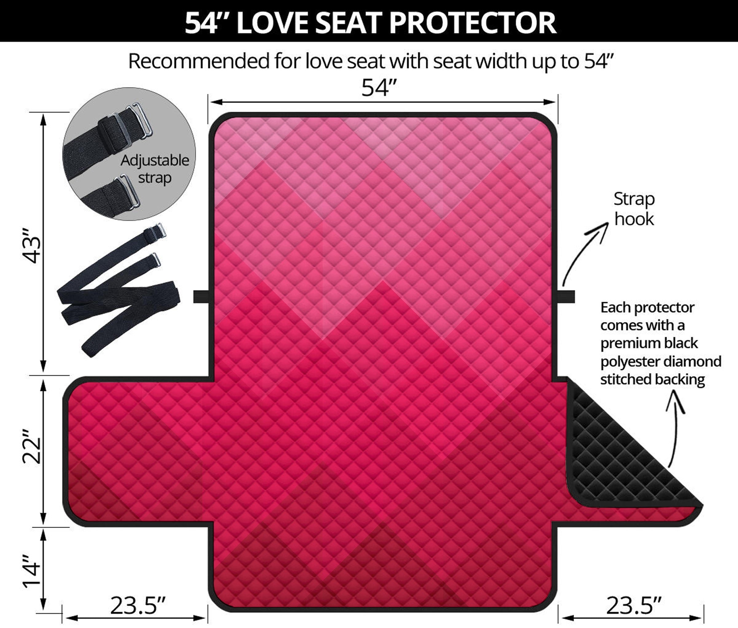 Pink Geometric Square Pattern Print Loveseat Protector