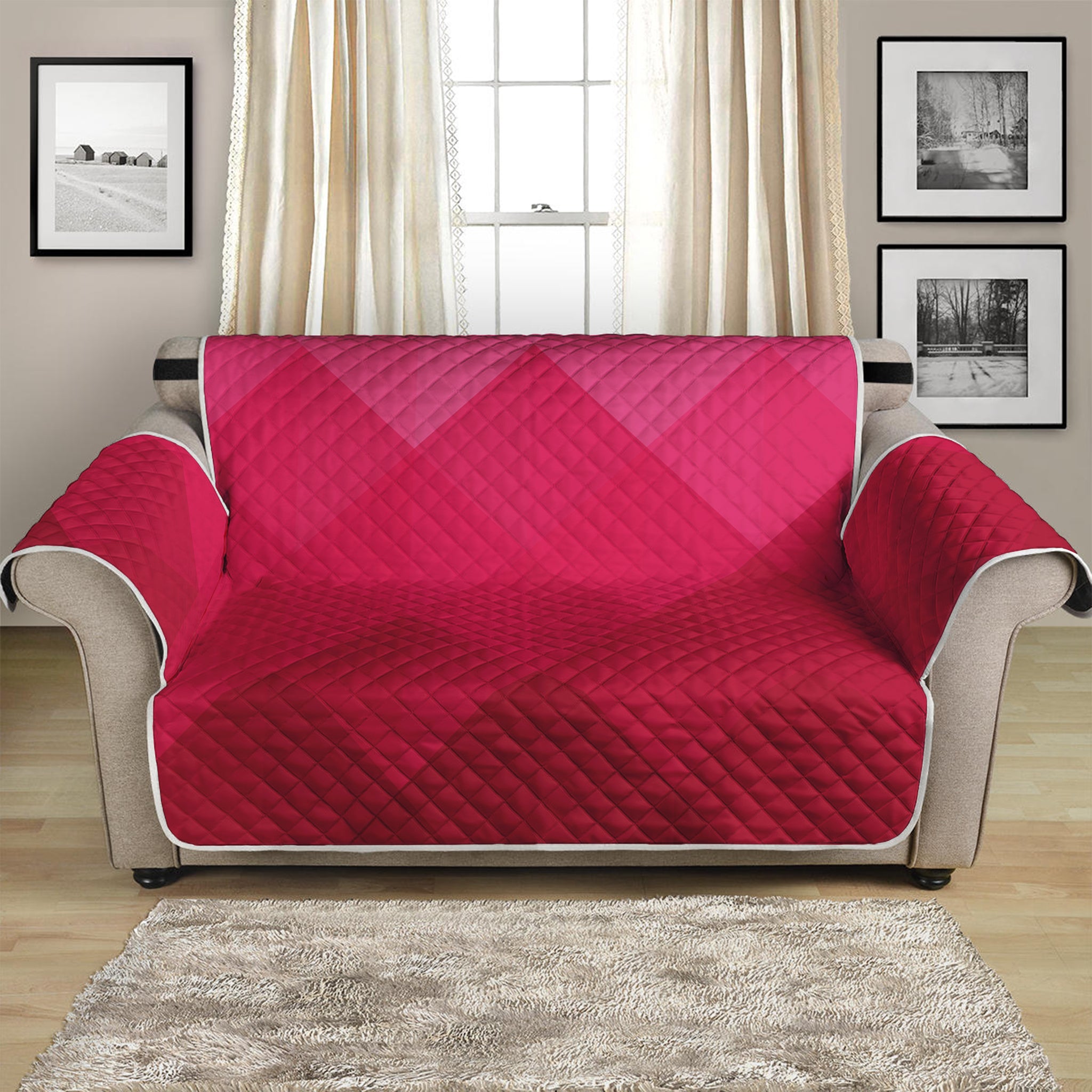 Pink Geometric Square Pattern Print Loveseat Protector