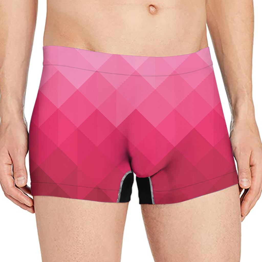 Pink Geometric Square Pattern Print Men's Boxer Briefs