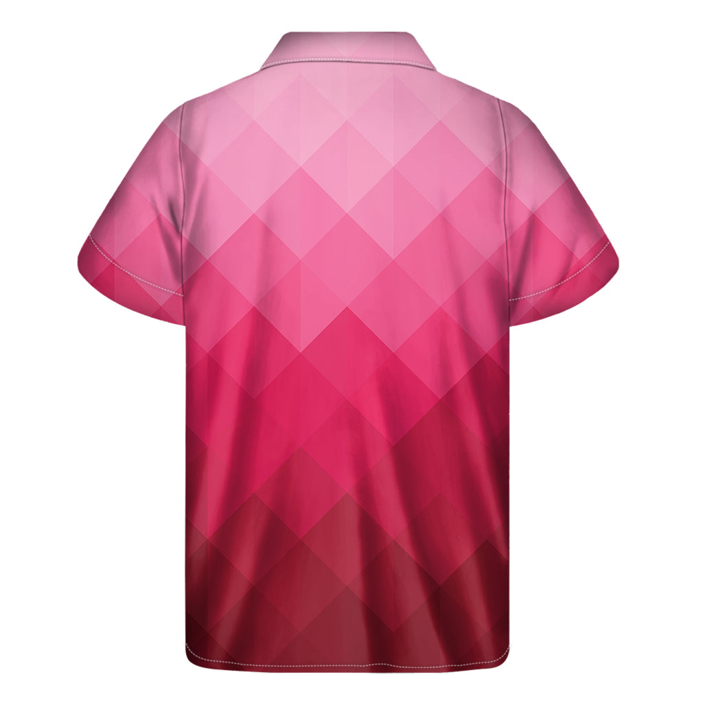 Pink Geometric Square Pattern Print Men's Short Sleeve Shirt