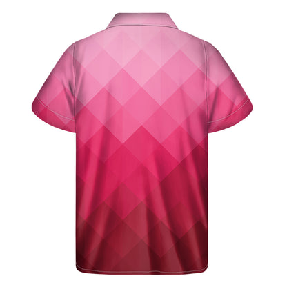 Pink Geometric Square Pattern Print Men's Short Sleeve Shirt