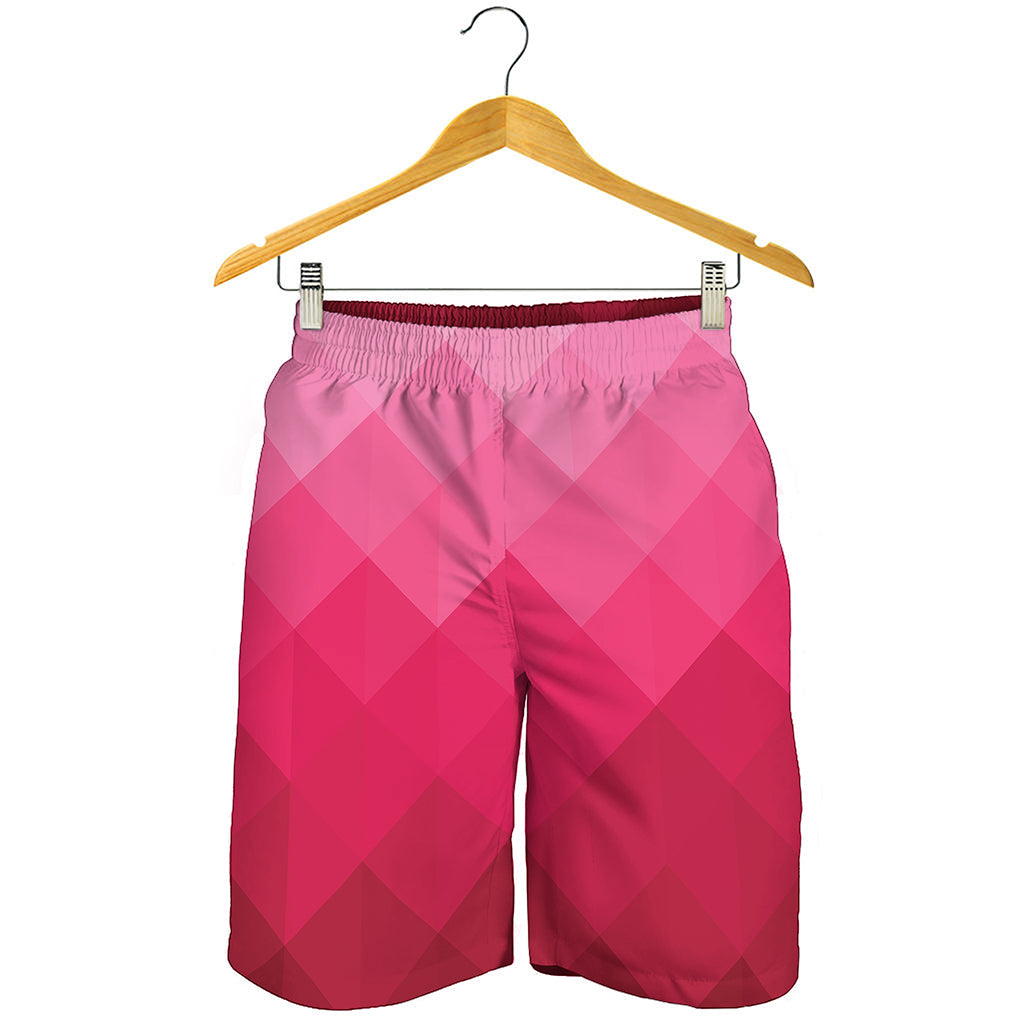 Pink Geometric Square Pattern Print Men's Shorts