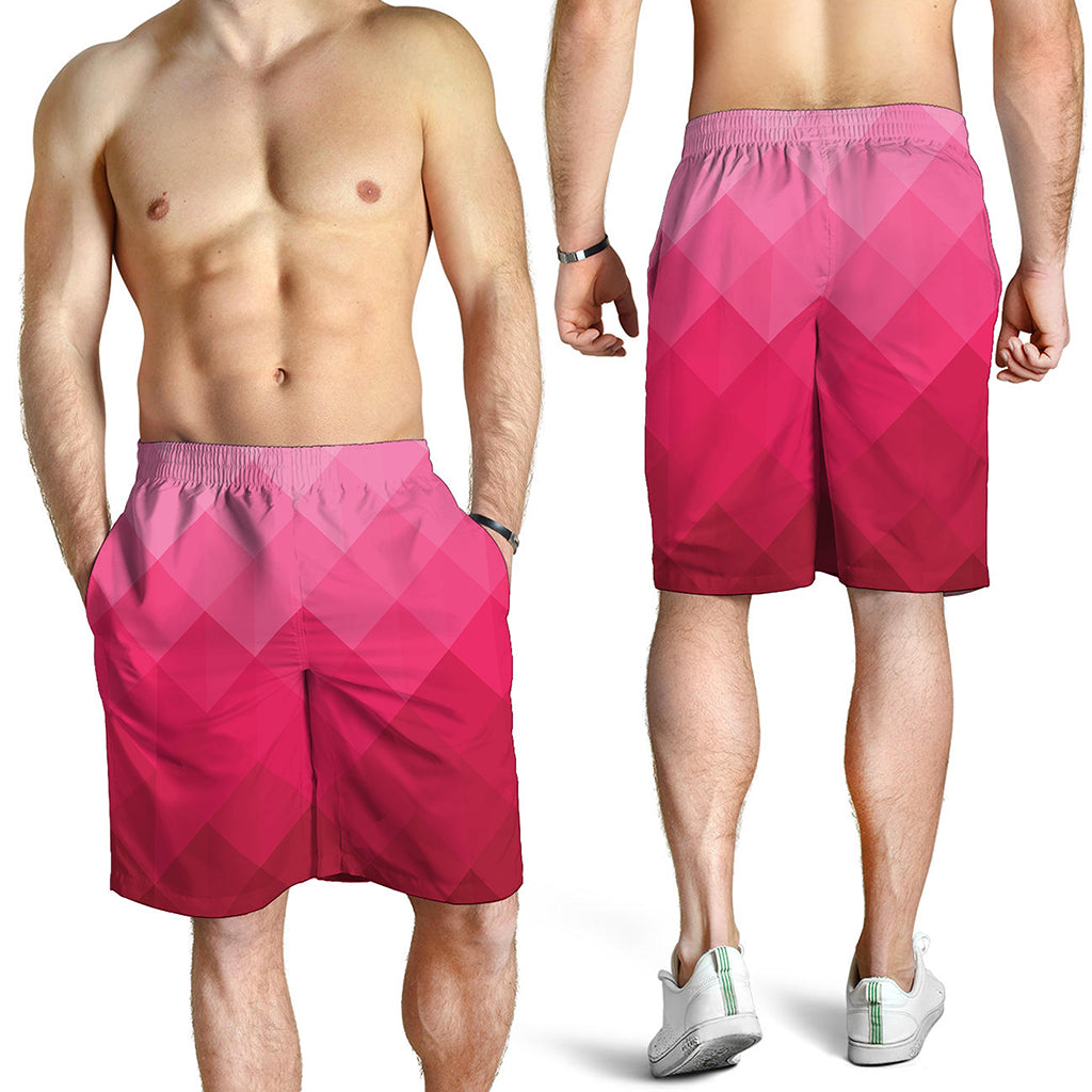 Pink Geometric Square Pattern Print Men's Shorts
