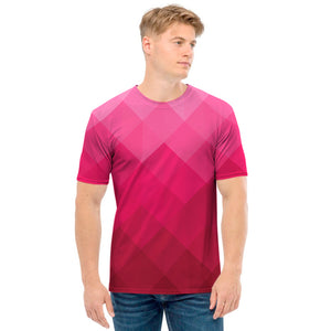 Pink Geometric Square Pattern Print Men's T-Shirt