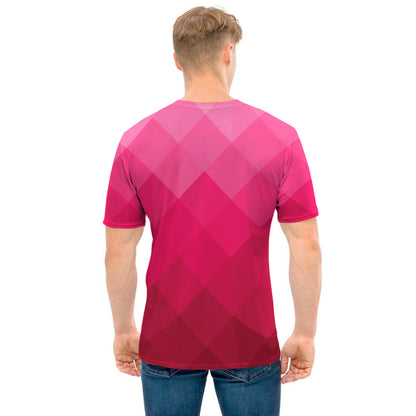 Pink Geometric Square Pattern Print Men's T-Shirt
