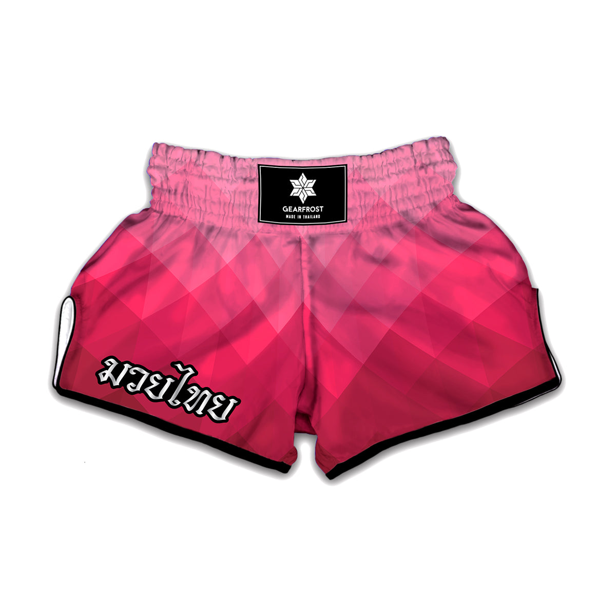 Pink Geometric Square Pattern Print Muay Thai Boxing Shorts