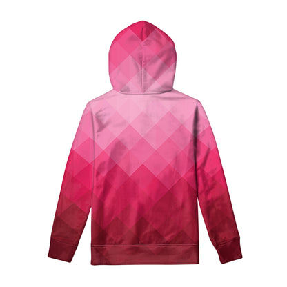 Pink Geometric Square Pattern Print Pullover Hoodie
