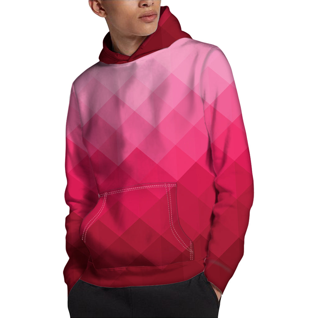Pink Geometric Square Pattern Print Pullover Hoodie