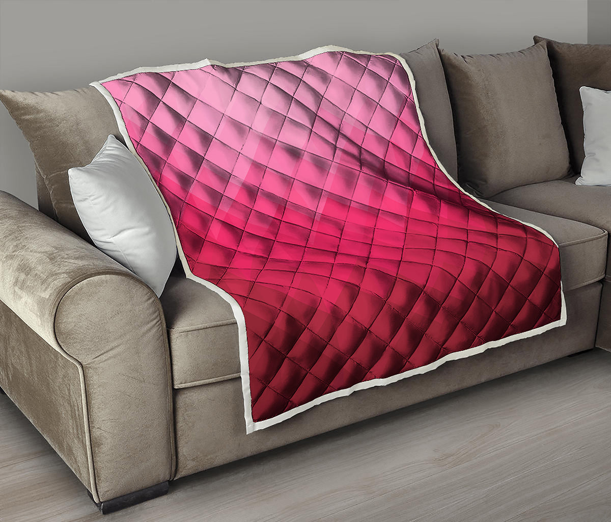 Pink Geometric Square Pattern Print Quilt