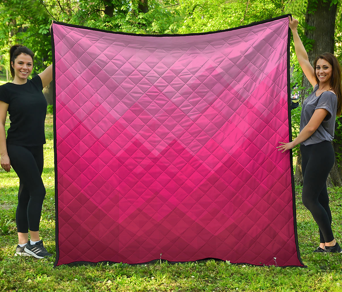 Pink Geometric Square Pattern Print Quilt
