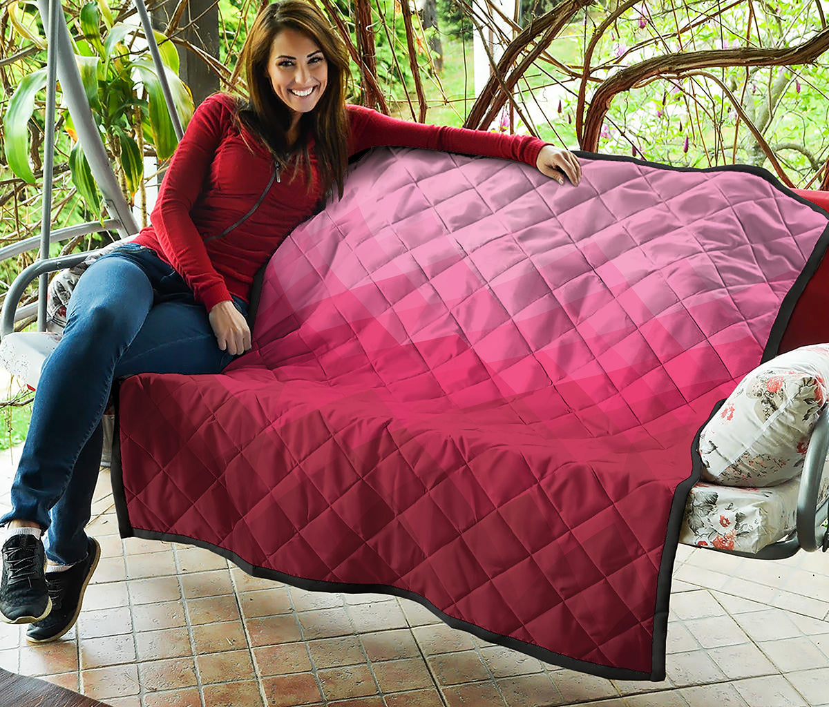 Pink Geometric Square Pattern Print Quilt