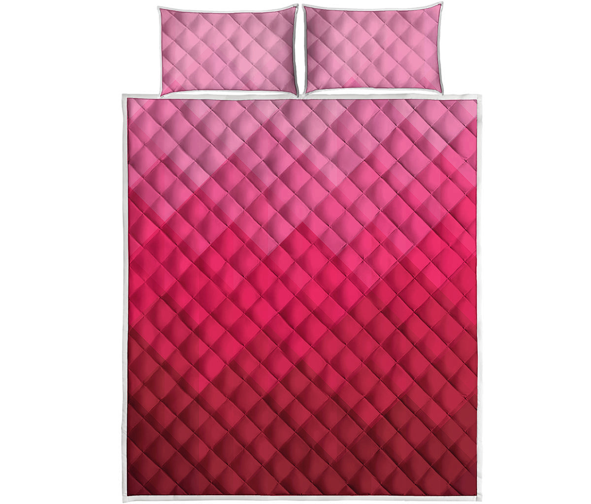 Pink Geometric Square Pattern Print Quilt Bed Set