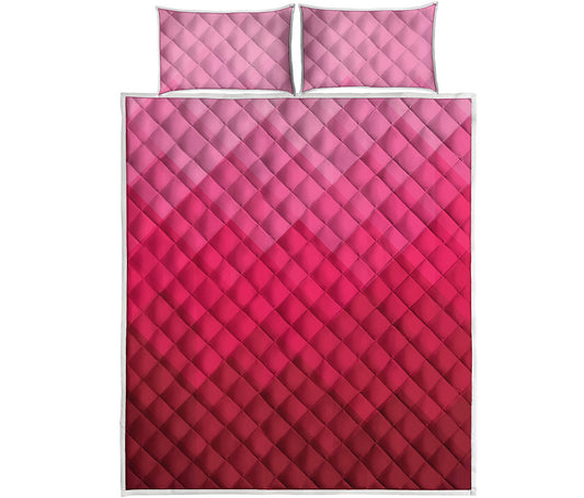 Pink Geometric Square Pattern Print Quilt Bed Set