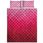 Pink Geometric Square Pattern Print Quilt Bed Set