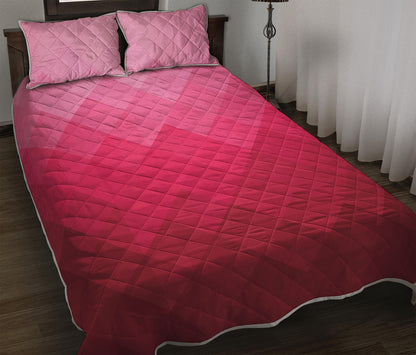 Pink Geometric Square Pattern Print Quilt Bed Set
