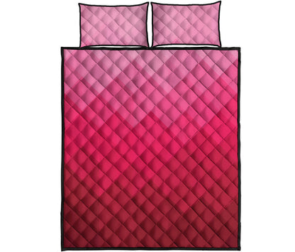 Pink Geometric Square Pattern Print Quilt Bed Set