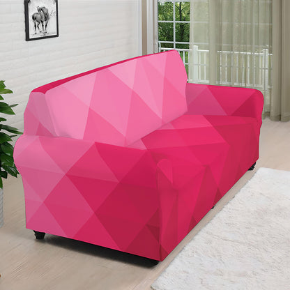 Pink Geometric Square Pattern Print Sofa Cover