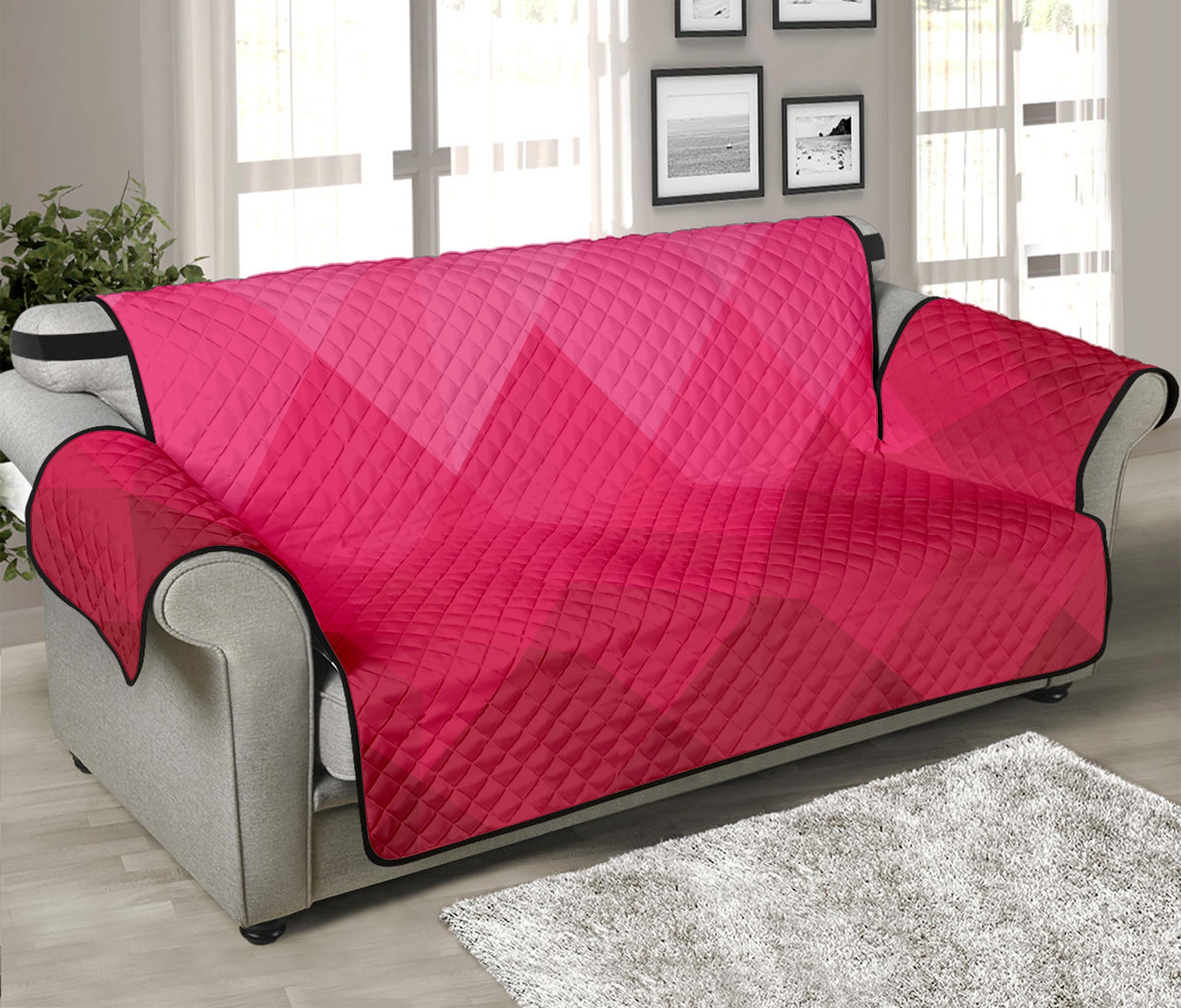 Pink Geometric Square Pattern Print Sofa Protector