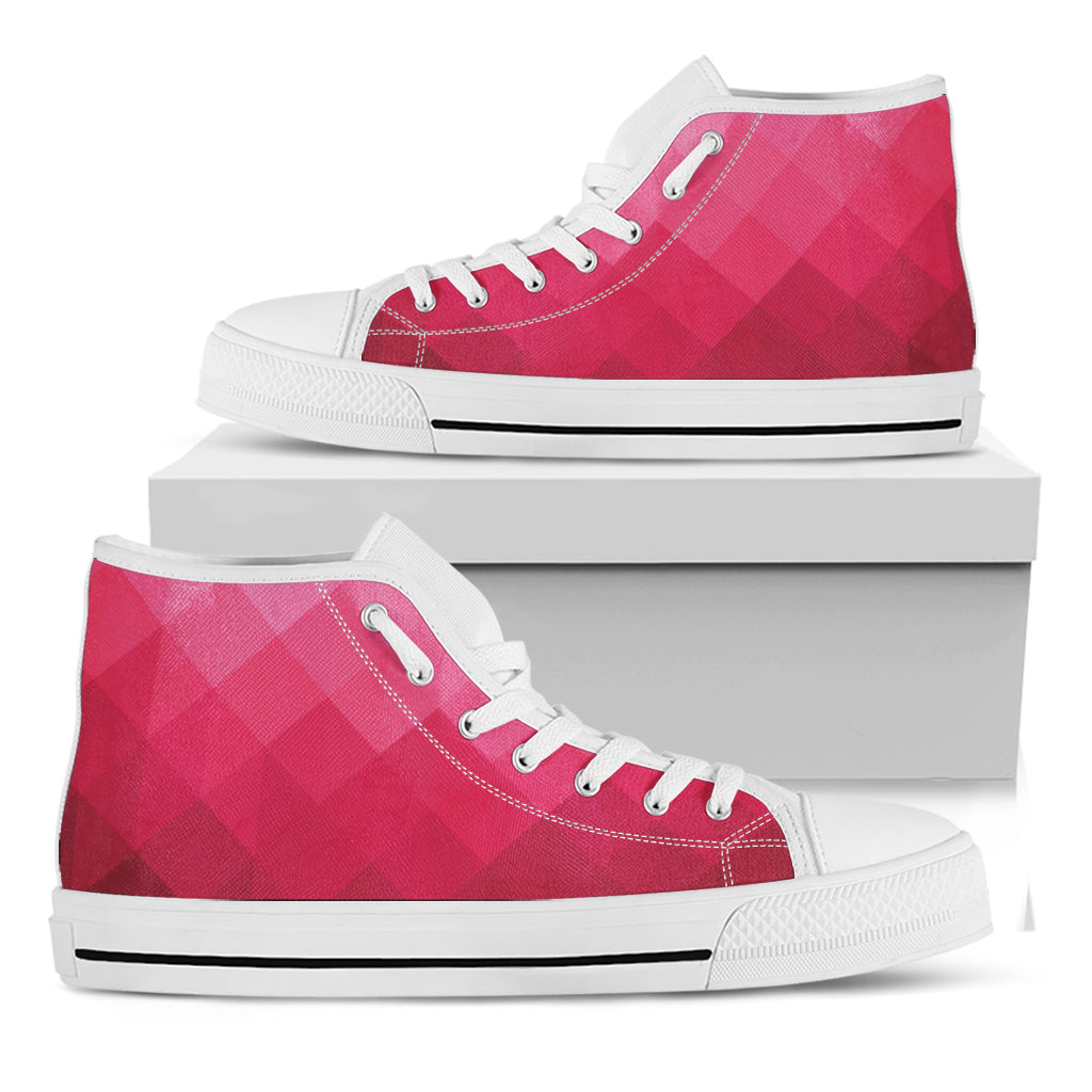 Pink Geometric Square Pattern Print White High Top Shoes