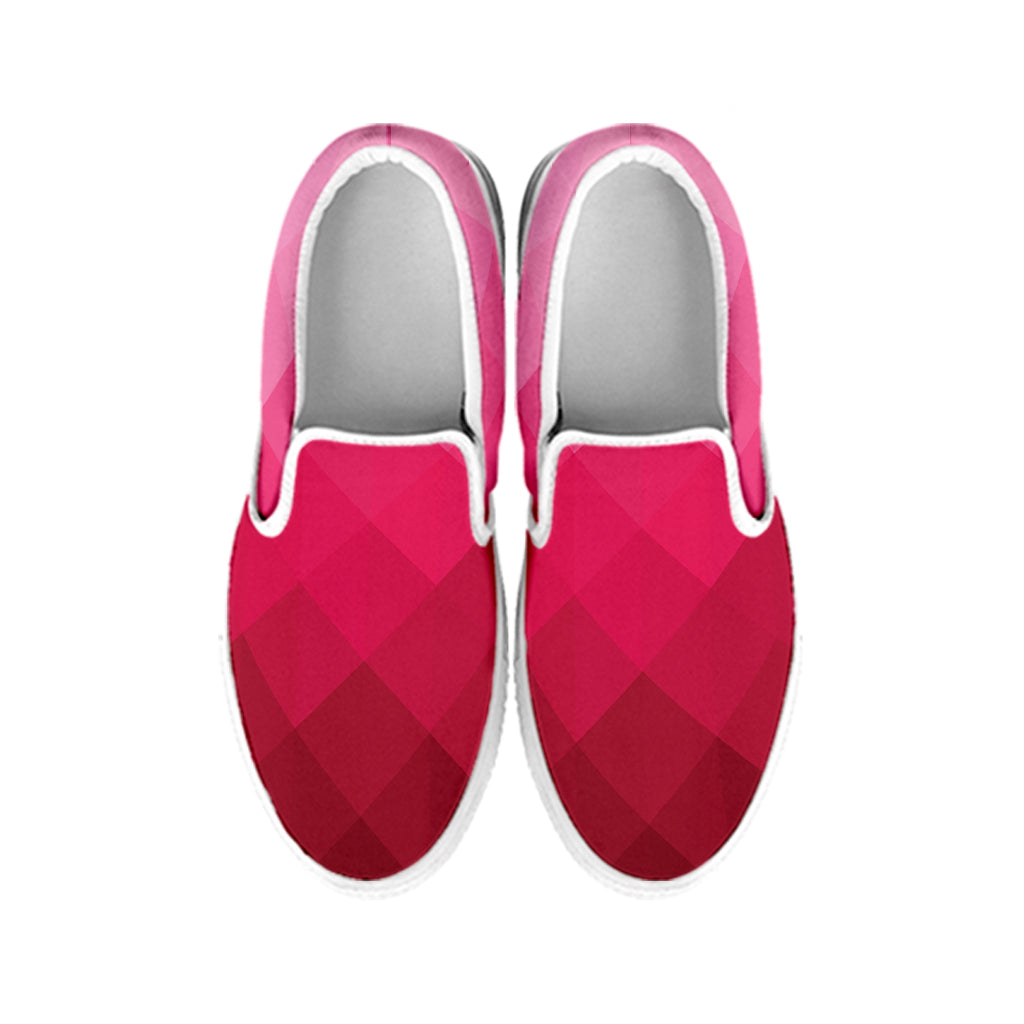 Pink Geometric Square Pattern Print White Slip On Shoes