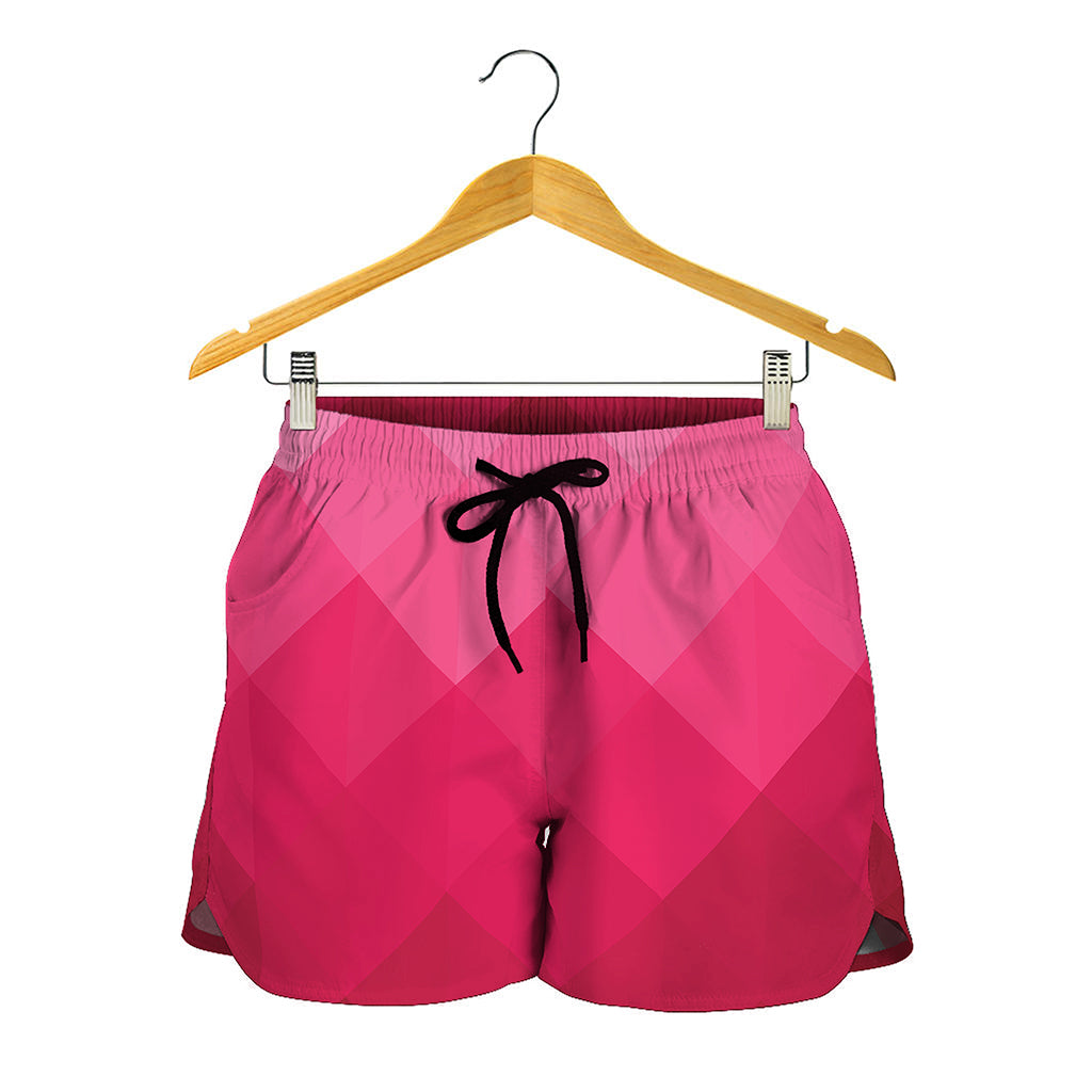 Pink Geometric Square Pattern Print Women's Shorts