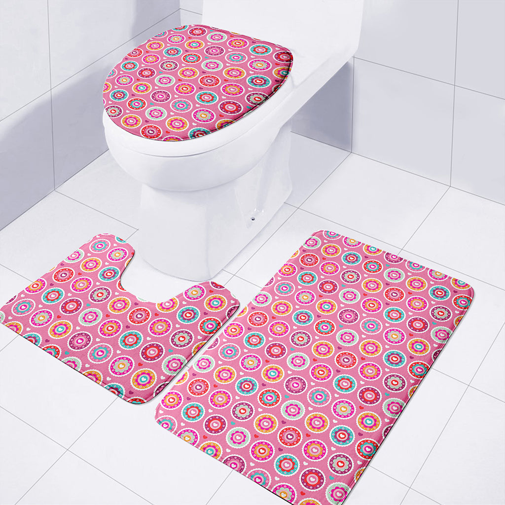 Pink Girly Flower Pattern Print 3 Piece Bath Mat Set