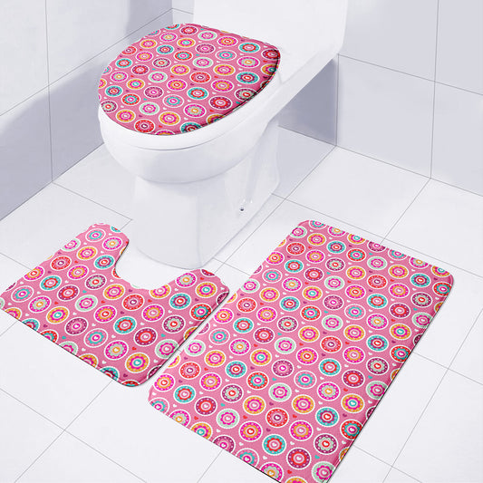 Pink Girly Flower Pattern Print 3 Piece Bath Mat Set