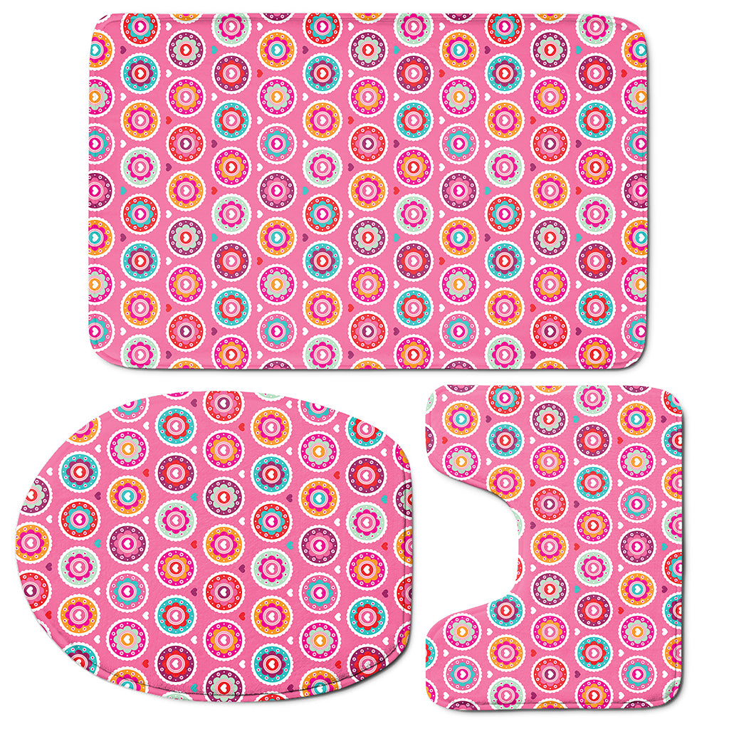 Pink Girly Flower Pattern Print 3 Piece Bath Mat Set