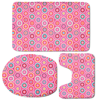 Pink Girly Flower Pattern Print 3 Piece Bath Mat Set