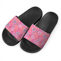 Pink Girly Flower Pattern Print Black Slide Sandals
