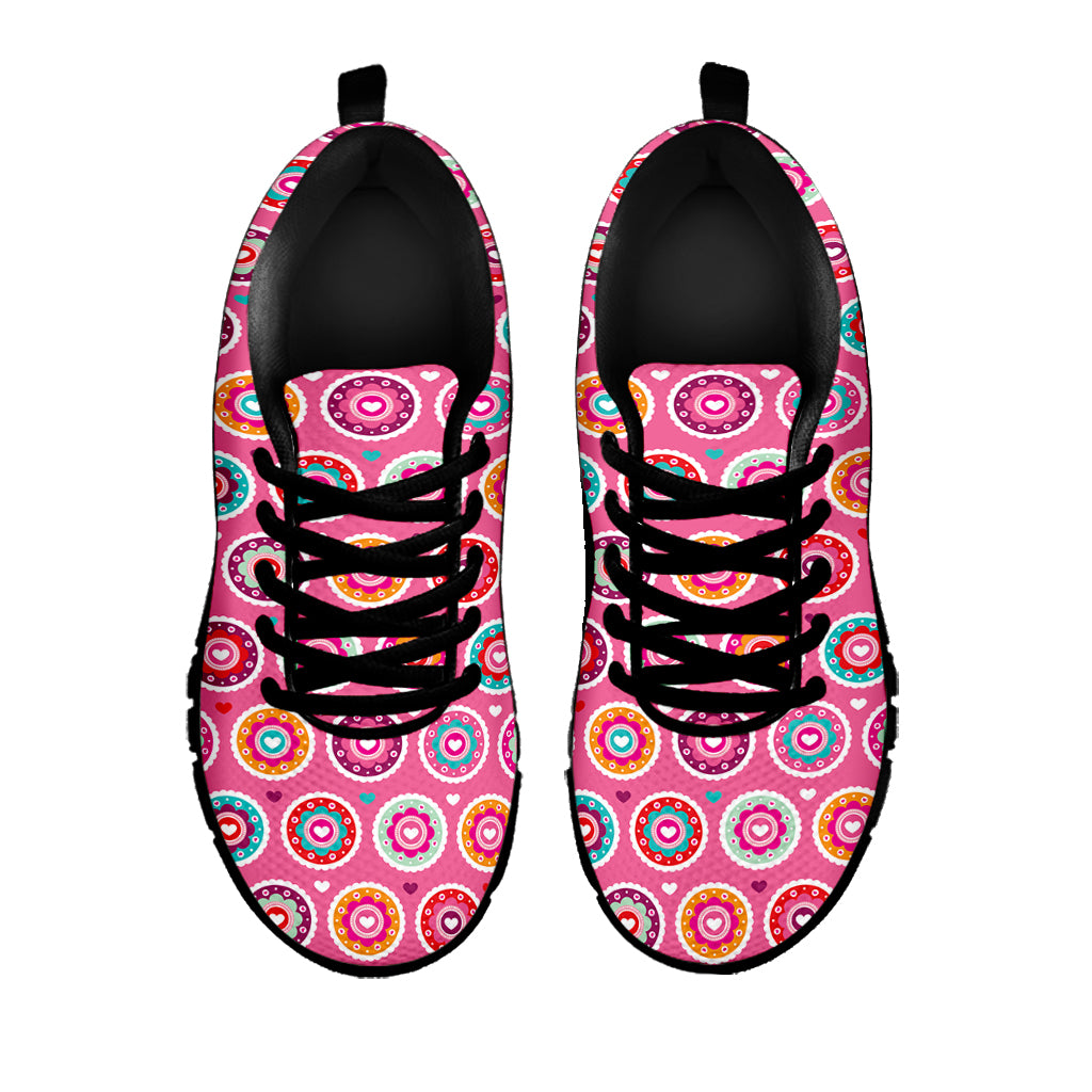 Pink Girly Flower Pattern Print Black Sneakers