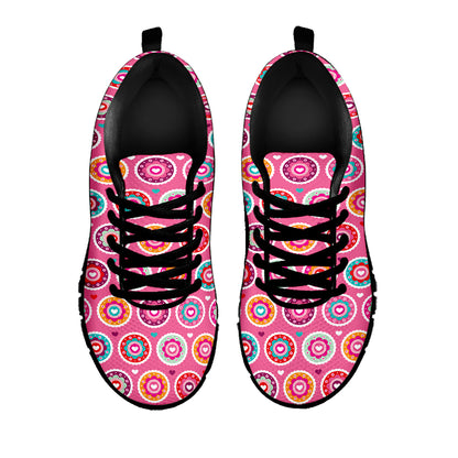 Pink Girly Flower Pattern Print Black Sneakers