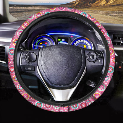 Pink Girly Flower Pattern Print Car Steering Wheel Cover