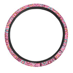 Pink Girly Flower Pattern Print Car Steering Wheel Cover