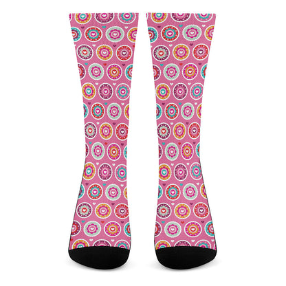 Pink Girly Flower Pattern Print Crew Socks