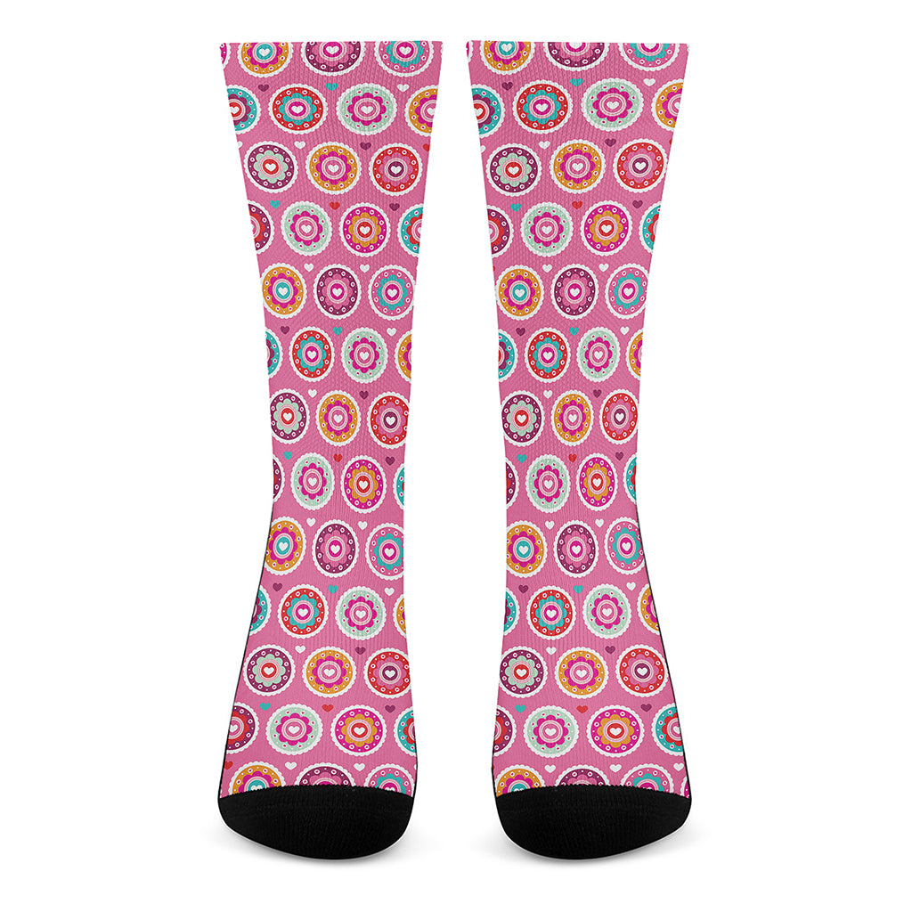 Pink Girly Flower Pattern Print Crew Socks