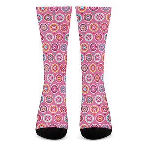 Pink Girly Flower Pattern Print Crew Socks